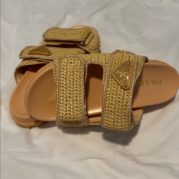 Prada Tan Woven Slide Sandals 7.5/8 - Picture 1 of 14